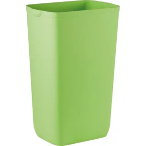 A bright green waste bin for washrooms